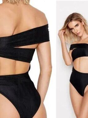 Ris-K Odyssey Ribbed Cutout One-Piece Swimsuit Black S